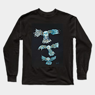 Owls created with dots - pointillism - dot art, owl art Long Sleeve T-Shirt